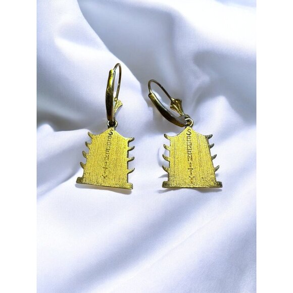Gold-Tone Chinese Character Leverback Earrings With Serenity Design - Picture 3 of 8